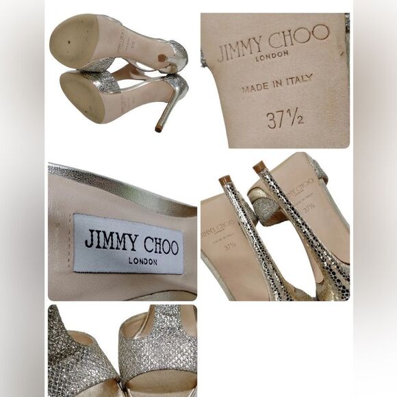 JIMMY CHOO SPARKLY GLITTERY T STRAP PEEP TOE HIGH HEEL STILETTO SHOES SIZE 37.5 - Picture 6 of 7